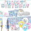 Sanrio Perro Yugui Vajilla Desechable Mantel Plato de Papel Vaso de Agua Dibujo Animado Decoración de Cumpleaños Diseño de Escena de Fiesta