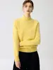 Suéter feminino de cashmere com gola alta parcial, novo para outono e inverno, cor sólida, malha justa, camisa base, suéter de cashmere de manga longa