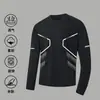 Camiseta esportiva casual masculina de manga longa estampada, moderna para adolescentes, adequada para todas as estações, gola redonda, top básico de manga longa