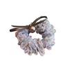 Base azul frío con malla de estampado de leopardo marrón y cordón de cuero, scrunchie de cuenta redonda para mujer, estilo vintage 2026, añade un toque retro
