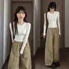 Camiseta Rosa de Manga Larga, Corte Ajustado, Hombro Normal, para Mujer, Capa Base de Atuendo Dopamina de Otoño, Estilo de Diseño Coreano, Top Pequeño Exquisito