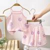 Pijamas para niñas de algodón puro, traje de verano fino con dibujos animados, sin mangas, bonitos y con aire acondicionado.