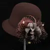 Chapéu de Lã com Flor de Pena Novo Outono e Inverno Feminino Britânico Vintage Casual Chapéu de Pescador Moda Malha Pequena Aba Chapéu Bacia