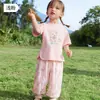 Conjunto de Manga Corta Jingqi para Bebé Algodón Puro Niños y Niñas Ropa de Verano para Bebés Pantalones Largos Traje Separado de Verano Delgado para Niños para Salir