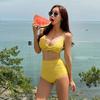 2025 Nuevo Bikini Europeo y Americano de Exportación Color Sólido Cintura Alta Pierna Dividida para Mujer Moda Sexy Espalda Descubierta V Profunda Push-Up