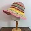 Sombrero de Paja Hueco a Rayas de Colores para Mujer, Sombrero de Sol de Verano, Sombrero de Pescador de Ala Ancha para Playa, Hace que la Cara Parezca Más Pequeña, Transpirable