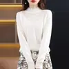 Suéter Base de Encaje Tejido 100% Lana de Cuello Alto Fino Estilo Coreano Simple a Cuadros Holgado Adelgazante Hueco para Mujer