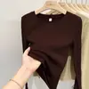 Camiseta de manga larga ajustada y cálida con acolchado de terciopelo con rosca para otoño e invierno, top para mujer, venta al por mayor transfronteriza TEMU