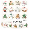 500 Pegatinas Navideñas de Dibujos Animados Graffiti 12 redondas de 1 pulgada Papá Noel Árbol Reno Muñeco de Nieve Envoltura de Regalos DIY