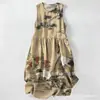 Vestido Casual de Algodão Puro com Estampa Digital Nova, Gola Redonda, Sem Mangas, Comprimento Médio, Para Mulheres, Verão na Praia