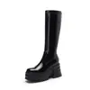 Botas Femininas Novas Outono/Inverno 2026 Bico Quadrado Salto Bloco Plataforma Botas Altas Emagrecedoras Cor Sólida Zíper Lateral Botas Fashion Comércio Exterior