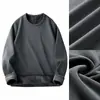 Camiseta de Manga Larga para Hombre de Terciopelo Zorro Plateado de 420g, Top Engrosado con Forro Polar, Cuello Redondo, Camiseta Base, Ropa Interior Térmica de Color Sólido para Otoño e Invierno