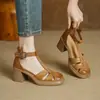 Sandalias de Tacón Alto con Suela Gruesa y Punta Cerrada para Mujer Chuyuji 2026 Primavera Tacón Grueso Trenzadas Huecas Romanas Zapatos para Mujer