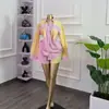 Ropa Femenina Transfronteriza Europea y Americana Verano 2026 Nueva Moda Camisa de Manga Larga a Rayas y Bloques de Color Conjunto de Shorts de Cintura Alta
