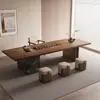 Conjunto de mesa de chá e cadeiras grandes em madeira maciça, adequado para uso doméstico, com design de tampo em pedra, luxo leve estilo italiano e uma mesa de chá moderna estilo ilha para o escritório.