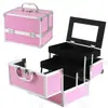 Estuche Cosmético Portátil Caja de Almacenamiento de Aleación de Aluminio Gran Capacidad con Espejo Portátil para Maquillador Profesional Caja de Herramientas Pequeña Multicapa