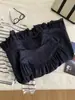 Falda Mini de Mezclilla A-line con Encaje Azul Oscuro Retro Artístico para Mujer 2026 Verano Longitud Media Estilo Coreano Falda Petite