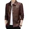 Ropa de Cuero para Hombre Ajustada Nueva Moda Estilo Coreano Atractiva Chaqueta Parker Ropa Casual Solapa Chaqueta Abrigo para Hombre de Mediana Edad