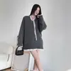 Nueva colección de invierno estilo coreano: cuello simple, borde de encaje, suéter de punto patchwork, talla grande, longitud media, blanco, talla única