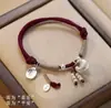 Pulsera de Cuerda Roja para el Año del Dragón y el Año de la Vida Plata de Ley Nueve Palacios Bagua Pulsera de Cuerda Tejida a Mano para Hombres y Mujeres Cuerda Estilo Tíbet
