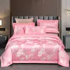 Conjunto de Luxo de Algodão Jacquard Cetim Estilo Europeu Quatro Peças, Conjunto de Cama de Casamento Bordado de Algodão Puro, Venda por Atacado do Fabricante
