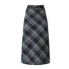 Saia Plaid de Lã Feminina 2026 Outono/Inverno Cintura Alta Linha A Bodycon Fenda Longa Plaid com Cinto