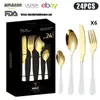 Cubiertos de Acero Inoxidable Transfronterizo de Amazon Cuchillo y Tenedor 1010 Cuchillo, Tenedor y Cuchara de Estilo Occidental Juego de 24 Piezas Cuchillo y Tenedor para Carne Caja de Regalo