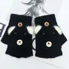 Guantes para niños otoño e invierno cálidos de medio dedo con tapa de dibujos animados lindos de punto con dedos descubiertos para bebé con forro polar engrosado para niños y niñas