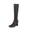 Botas largas de tubo alto súper elásticas para mujer, nuevo estilo coreano de otoño e invierno, con punta cuadrada, cremallera lateral, tacón grueso alto, hasta la rodilla para mujer