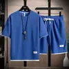 Nuevo Conjunto Deportivo Casual de Verano para Hombre Estilo Waffle, Camiseta de Manga Corta Holgada y Elegante, Conjunto Deportivo para Hombre