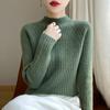 Otoño e Invierno Nuevo 100% Lana Tejido Cuello Medio Tortuga para Mujer Holgado Grueso Aspecto Adelgazante Top Básico Suéter Tejido de Cachemira