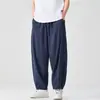 Pantalones de pierna ancha estilo chino para hombre con cintura elástica, pantalones casuales fluidos, nuevos pantalones harén rectos holgados estilo chino