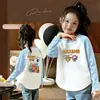 Nova Camiseta de Manga Longa Color Block Estilo Coreano para Meninas, Base para Primavera e Outono, Top Elegante de Outono Slim Fit para Crianças