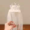 Diadema de Cumpleaños para Bebé Niña, Diadema Infantil Brillante y de Alta Gama, Linda Corona de Princesa para Niña, Accesorios para el Cabello con Velos