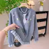 Cárdigan de Punto con Flor 3D Estilo Coreano Inspirado en Little Chanel para Mujer, Ropa de Otoño Invierno para Todo el Año, Diseño de Nicho, Top con Parches de Encaje