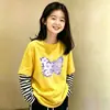 Camiseta de manga larga para niña 2026 nuevo estilo de otoño, top a rayas de algodón puro elegante y lindo con un diseño de dos piezas simulado