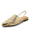 Sandálias de Moda Rasteirinhas Bico Fino com Recortes, Design Respirável sem Costas, Tiras Finas Elásticas, Sapatos de Praia para Férias L5033-15