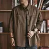 Camisa Crock Jaqueta Masculina Primavera e Outono plus size Solto Trendy Casual Top Cor Sólida Cardigan Lapela Jaqueta Masculina