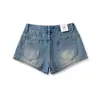 Shorts jeans azuis rasgados estilo retrô americano para mulheres, novos de verão justos slim-fit elásticos hot pants