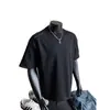 Camiseta de Hombre con Parches Rayados, Corte Regular en el Hombro Abierto, Moda de Verano High Street Europea y Americana, Camiseta de Cuello Pequeño de Manga Corta