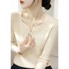 Suéter de Punto Blanco de Manga Larga para Mujer, Top Interior de Capa para Primavera Ajustado, Elegante Suéter de Cuello en V con Cuello Semi Alto A5584