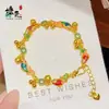 Novo Bracelete de Peixe Esmaltado Dourado Areia Estilo Chinês para Mulheres, Joia de Mão com Design de Bracelete de Peixe Dourado Retrô Estilo Palácio
