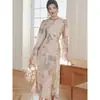 Nuevo vestido vintage elástico estampado estilo chino, poliéster, corte ajustado, de la fábrica original, con etiquetas, diseño sin tirantes