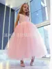 Vestido Infantil Daminha de Honra Transfronteiriço Menininha Bordado de Flores e Pérolas Festa Diurna Vestido de Princesa Apresentadora Piano Amazon Rosa