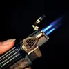 Encendedor inflable recto de tres cabezales a alta temperatura, tres fuegos, pistola de spray metálica creativa pequeña, pistola de soldadura personalizada, barbacoa, duradero