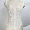 Camisola sexy de renda estilo francês, justa, com decote vazado, confortável, respirável, espartilho de barbatanas de alta qualidade
