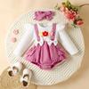 Conjunto de 2 piezas para bebé de Comercio Exterior: Mameluco floral de manga larga y cuello redondo + Pañuelo para la cabeza