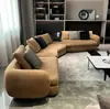 Sofá Curvo Minimalista Estilo Italiano, Sofá de Canto de Forma Irregular, Sofá de Combinação Irregular em Veludo Fosco de Alta Densidade