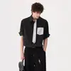 Exclusivo para ventas transfronterizas: Corbata de diseño de nicho de verano con colores contrastantes, camisa a rayas del mismo tejido, camisa de manga corta con cuello vuelto para hombre