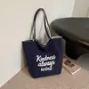 Bolsa de mano reversible con estampado de letras estilo coreano para mujer, estilo relajado, gran capacidad, bolso de hombro versátil, bolsa de lona casual para el día a día